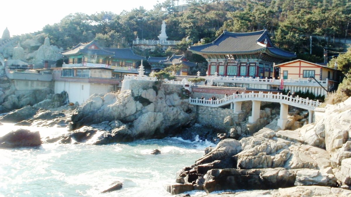 Haedong Yonggungsa temple on its rocks above the breaking sea